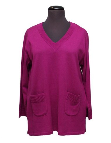 Maglia collo V cotone invernale fuxia