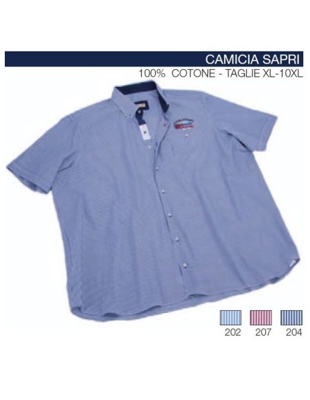 Camicia mezza manica Maxfort rigatino ricamo SAPRI